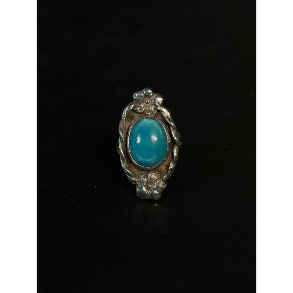 Vintage Hopi Turquoise Sterling Silver Ring Size 8